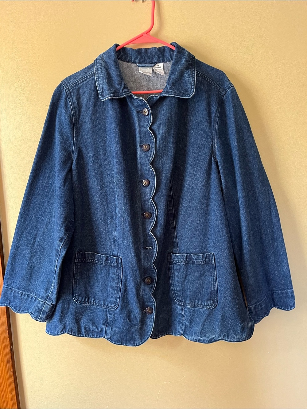 Roaman's Dark Blue Denim Scalloped Front Jacket* missing one button